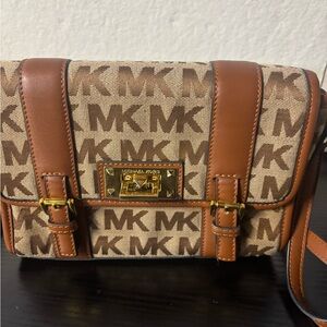 Michael Kors Tan and Brown Logo Messenger Bag